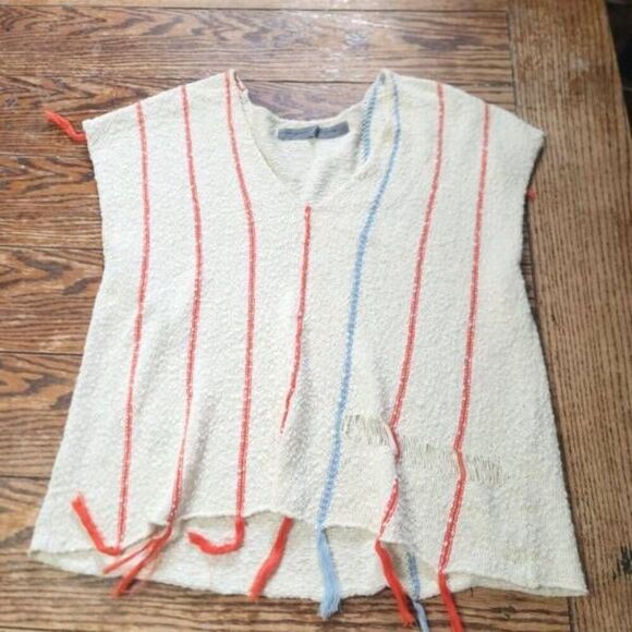 Raquel Allegra V-neck distressed pop over cotton sweater sz 3 (XL) - Picture 2 of 5